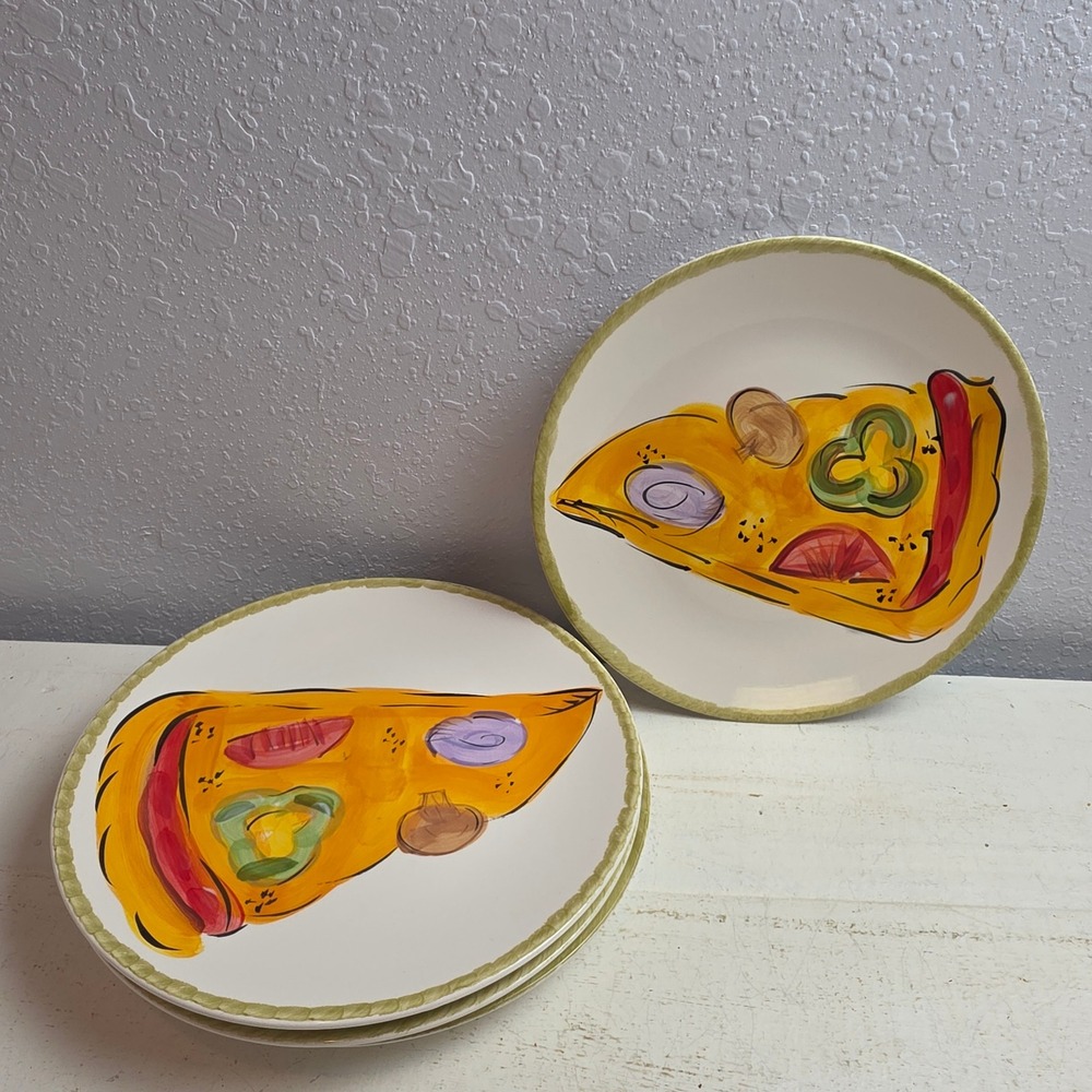 Tabletops Unlimited Kitchen Prep 201 Pizza Slice Dinner Plates Set of 4 Ceramic